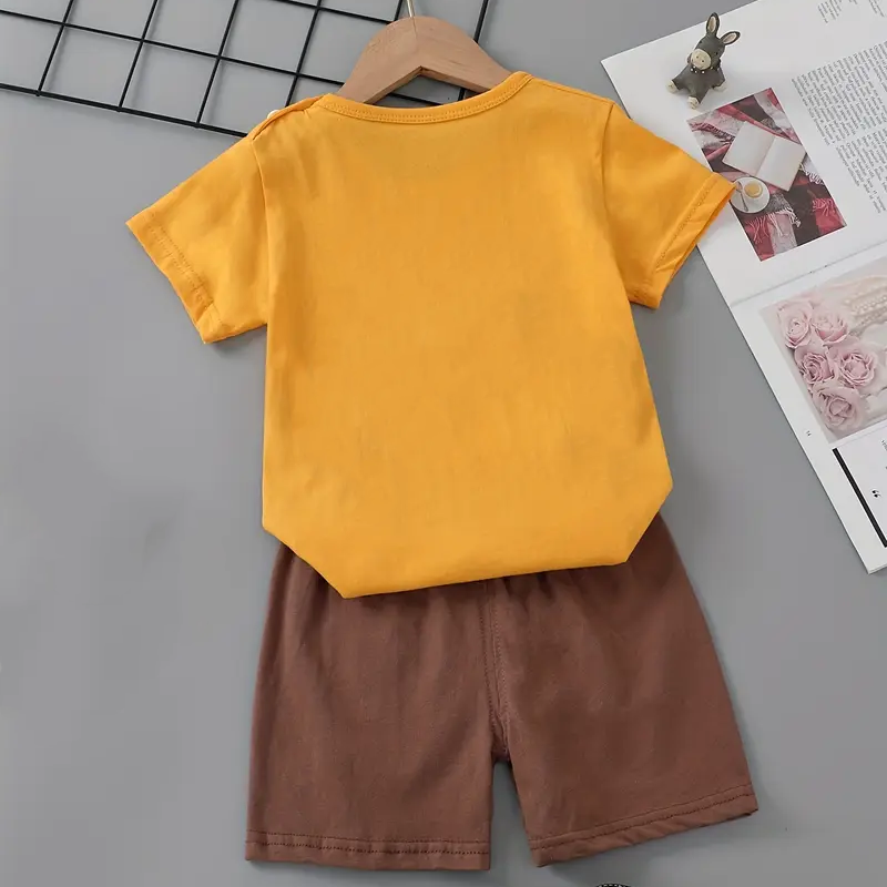 Boys' 2-Piece Cotton Lion & Crocodile Print T-Shirt& Shorts - Summer outfit