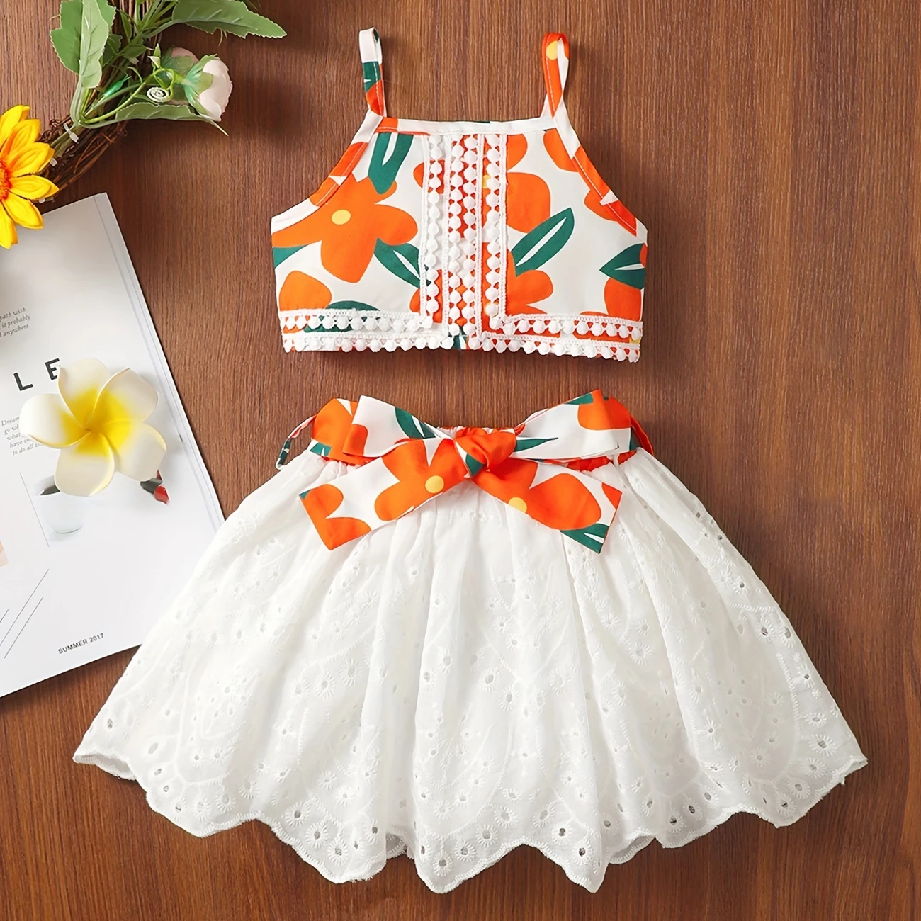 Girls' Summer Lace Strap Skirt Set – Cute & Casual