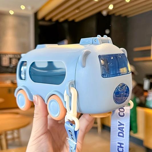 500ml Cute Bus-Shaped Water Bottle with Straw & Strap – Portable & Fun