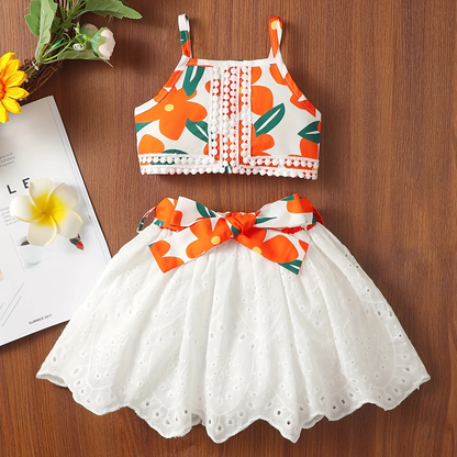 Girls' Summer Lace Strap Skirt Set – Cute & Casual