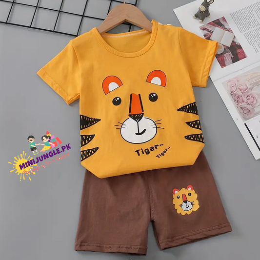 Boys' 2-Piece Cotton Lion & Crocodile Print T-Shirt& Shorts - Summer outfit