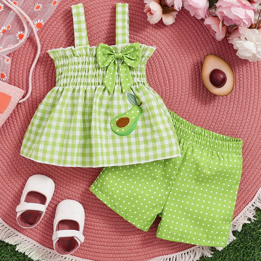 Girls 2pc Strawberry Print Gingham Dress – Summer Toddler Outfit