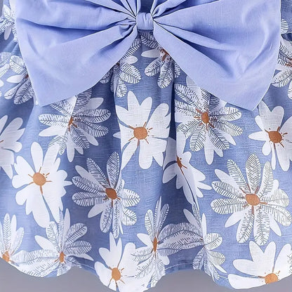 Summer Floral Bow Dress & Hat Set for Baby Girls