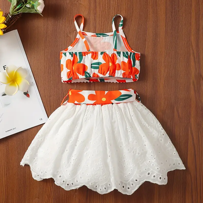 Girls' Summer Lace Strap Skirt Set – Cute & Casual
