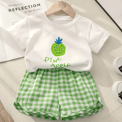 Girls' Summer Fruit Print Dress Set – Pineapple, Apple & Peach Designs