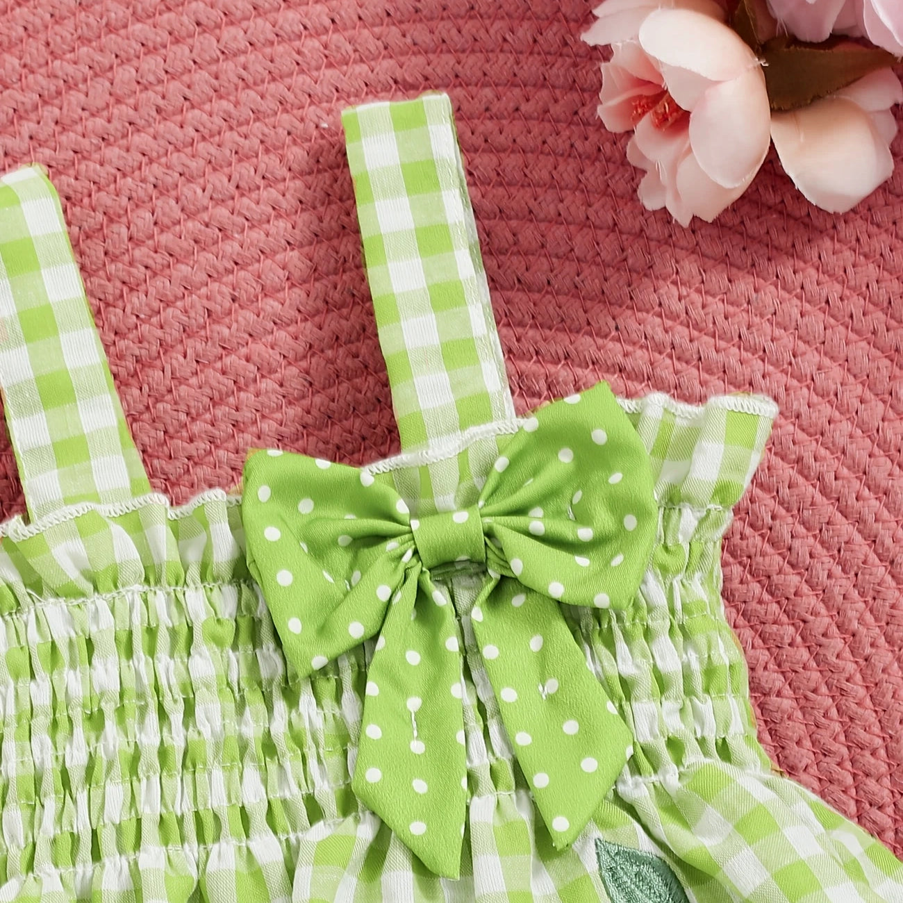 Girls 2pc Strawberry Print Gingham Dress – Summer Toddler Outfit