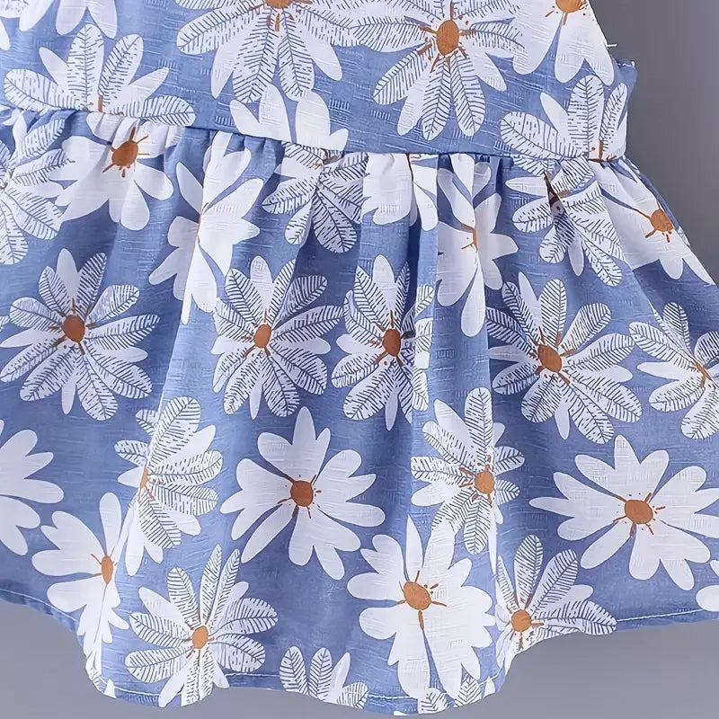 Summer Floral Bow Dress & Hat Set for Baby Girls