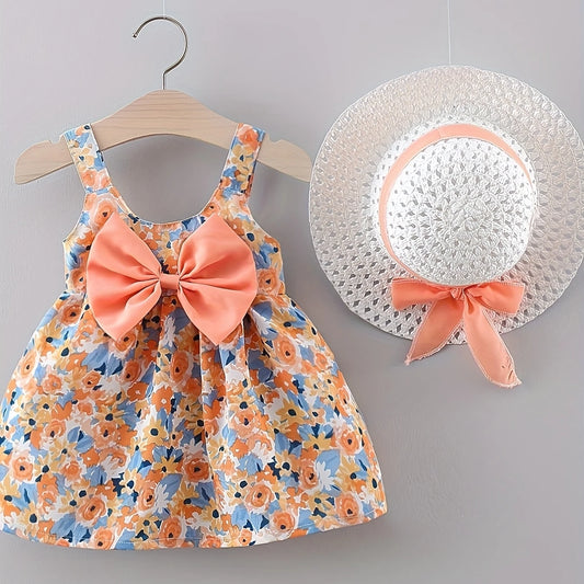 2 Piece Baby Girl Summer Dress & Hat – Floral Print