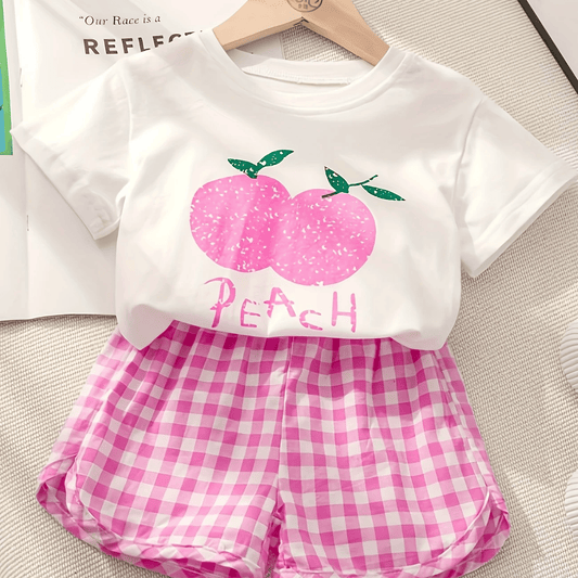 Girls' Summer Fruit Print Dress Set – Pineapple, Apple & Peach Designs