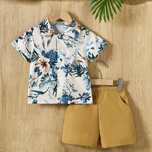 2pc boys' Summer Floral Print Shirt & Shorts Set