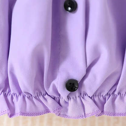 Baby Girl Purple Heart Print Romper set – Ruffle Sleeves & Strapback