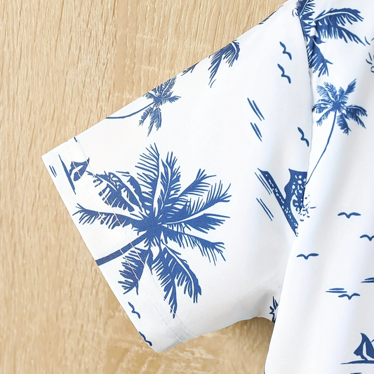 2pcs Boys Coconut Tree Print Summer Shirt & Shorts Set